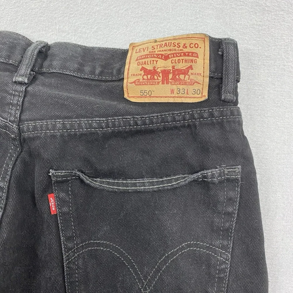 Levis Jeans Mens Fits 30x29 Black Denim Pants 550 Relaxed Straight Leg Cotton